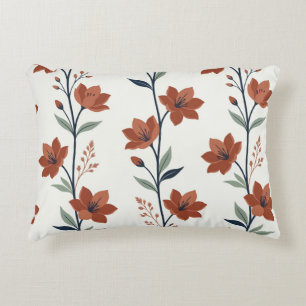 Terracotta and Navy Floral Vine Lumbar Pillow
