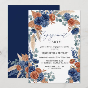 Terracotta and Navy Pampas Floral Engagement Party Invitation