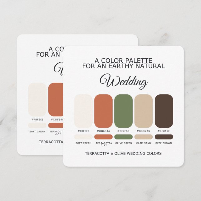 Terracotta and Olive Wedding Colour Palette Card (Front/Back)