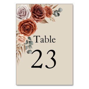 Terracotta and Pampas Grass Wedding Table Number 