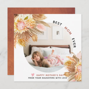 Terracotta and pink flowers Mother's Day photo Holiday Card