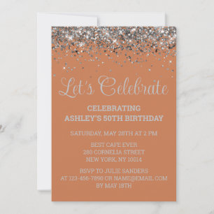 Terracotta and Silver Glitter 50th Birthday Party Invitation