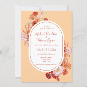 Terracotta and Sunset Red Boho Floral Wedding Invitation
