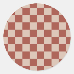 Terracotta and Tan Checkerboard Classic Round Sticker