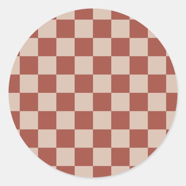 Terracotta and Tan Checkerboard Classic Round Sticker (Front)