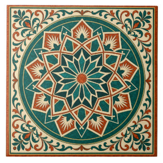 Terracotta and Teal Andalusian Star Ceramic Tile