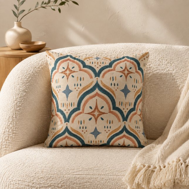 Terracotta and Teal Moroccan Boho Throw Pillow (Creator Uploaded)