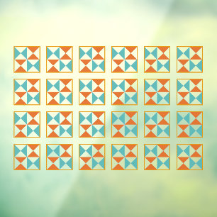 Terracotta and teal square tiles Window Cling