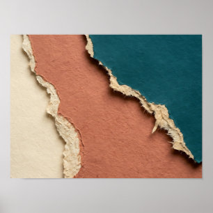 Terracotta and Teal Torn Paper Layers Poster