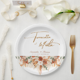 Terracotta and Tequila Bright Pampas Wedding  Paper Plate