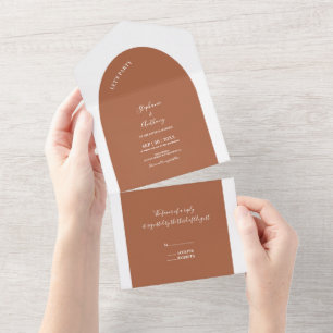 Terracotta and White Arch Wedding All In One Invitation