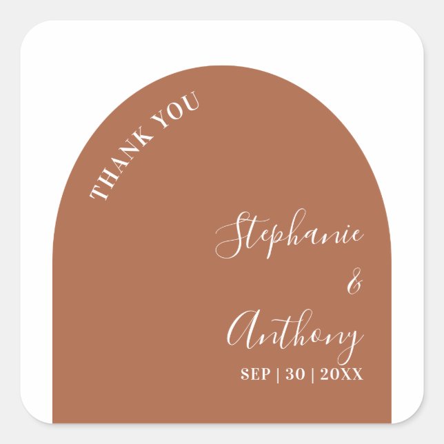 Terracotta and White Arch Wedding Square Sticker (Front)