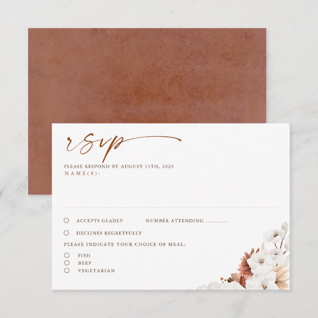 Terracotta and White Floral Boho Wedding RSVP Card (Front/Back)