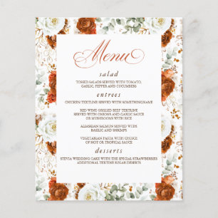 Terracotta and White Floral Elegant Wedding Menu