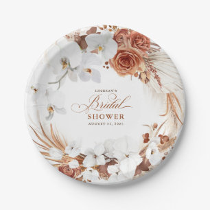 Terracotta and White Flowers Boho Bridal Shower Paper Plate