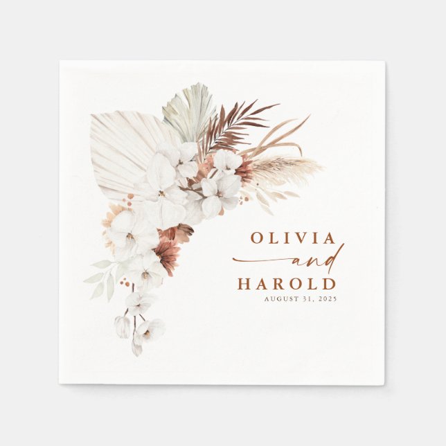 Terracotta and White Flowers Boho Elegant Wedding Napkin (Front)