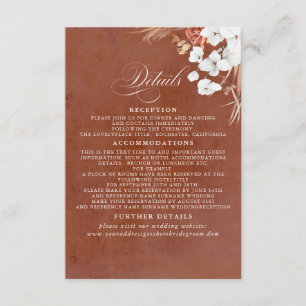 Terracotta and White Flowers Boho Wedding Details Enclosure Card
