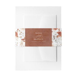 Terracotta and White Flowers Boho Wedding Invitation Belly Band
