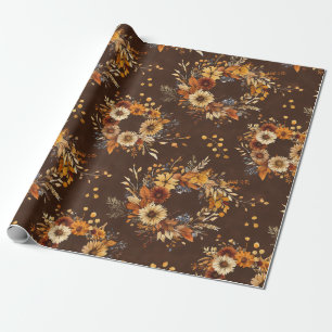 Terracotta and White Flowers Botanical Boho Exotic Wrapping Paper