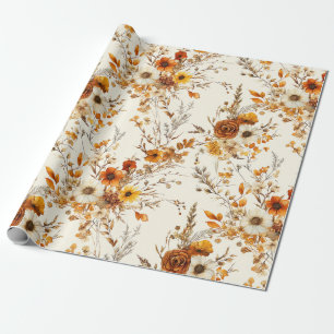 Terracotta and White Flowers Botanical Boho Exotic Wrapping Paper