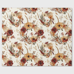 Terracotta and White Flowers Botanical Boho Exotic Wrapping Paper