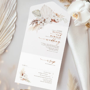 Terracotta and White Flowers Exotic Boho Wedding All In One Invitation