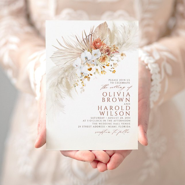 Terracotta and White Flowers Exotic Boho Wedding Invitation (Creator Uploaded)