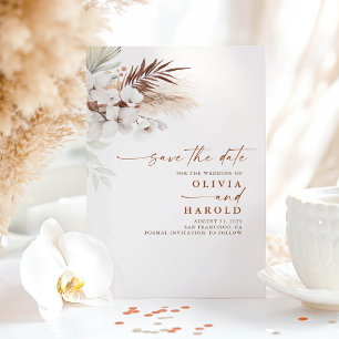 Terracotta and White Flowers Save The Date Announcement
