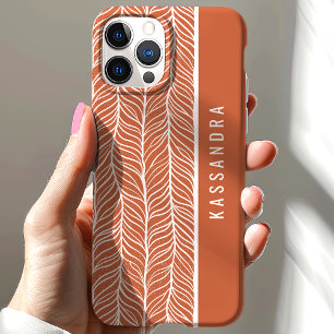 Terracotta And White Herringbone Personalised Name iPhone 15 Case
