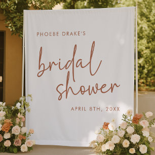 Terracotta and White Minimalist Shower Backdrop Tapestry