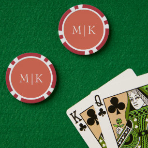 Terracotta and White Modern Monogram Poker Chips