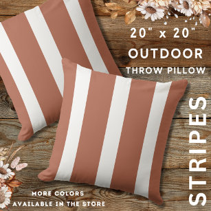 Terracotta And White Stripes Rustic Farmhouse Cushion