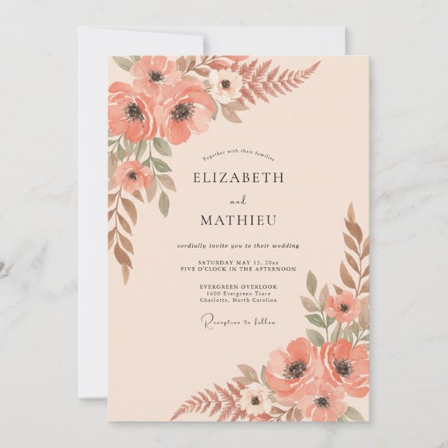 Terracotta Anemone Wedding Invitation (Front)