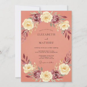 Terracotta Antique Rose Wreath Wedding Invitation