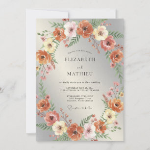 Terracotta Apricot Wreath Wedding Invitation