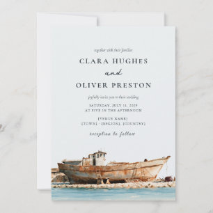 Terracotta Aqua Script Adriatic Coast Wedding Invitation