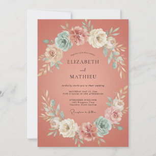 Terracotta Aqua Wreath Wedding Invitation