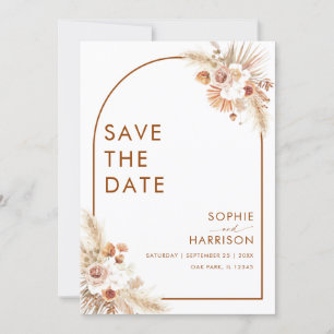Terracotta Arch Boho Pampas Grass Save The Date Invitation