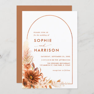 Terracotta Arch Burnt Orange Pampas Grass Wedding Invitation