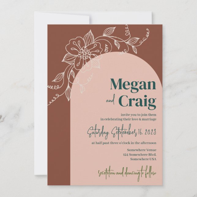 Terracotta Arch Floral Boho Rustic Wedding Invite (Front)