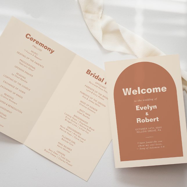 Terracotta Arch Minimalist Formal Folded Wedding  Programme (Creator Uploaded)