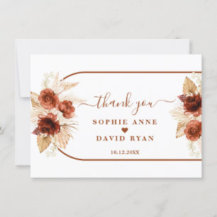 Terracotta Arch Pampas Grass Floral Wedding  Thank You Card