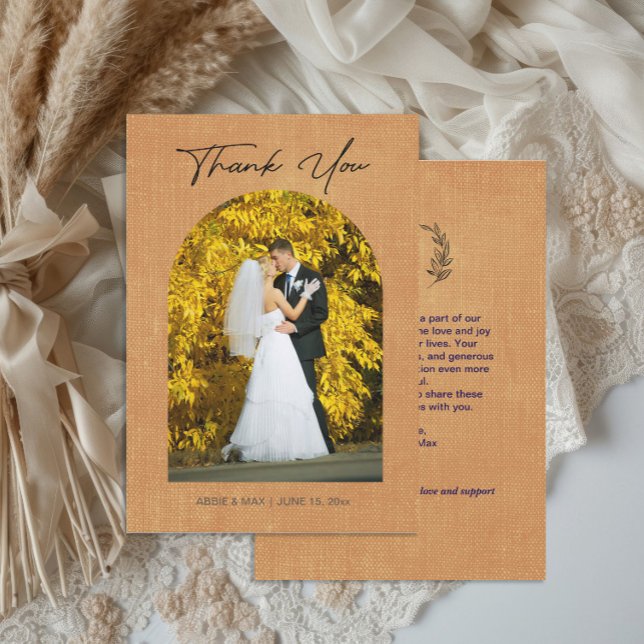 Terracotta Arch Photo Monogram Wedding Thank You (Autumn arch photo wedding thank you card)