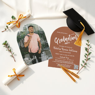 Terracotta Arch Photo QR Code Grad Party Invitation