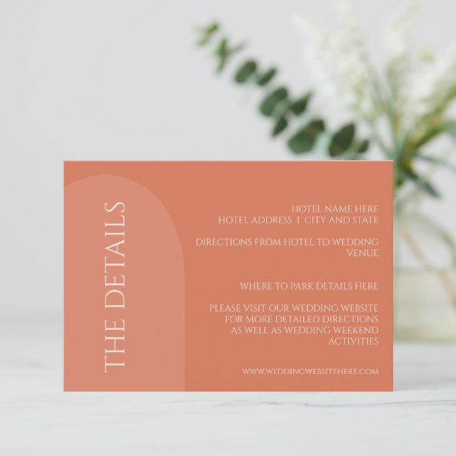 TERRACOTTA ARCH WEDDING DETAILS ENCLOSURE CARD (Standing Front)