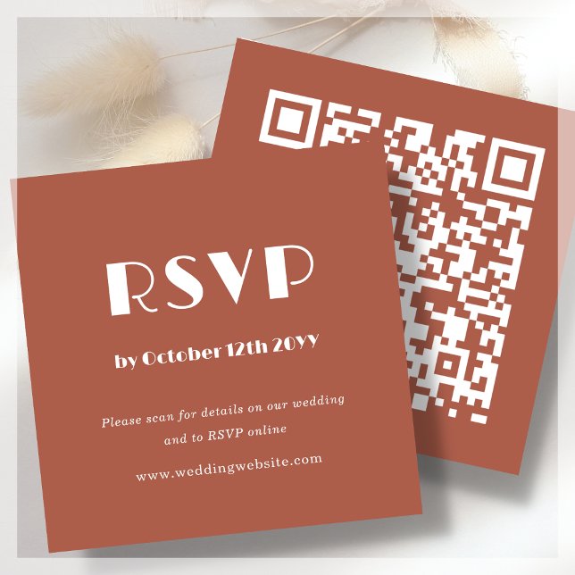Terracotta Art Deco | QR Code | Wedding RSVP  Enclosure Card (Creator Uploaded)