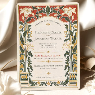 Terracotta Art Nouveau Lily Wedding Invitation
