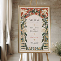 Terracotta Art Nouveau Lily Wedding Welcome Sign