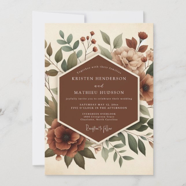 Terracotta Artful Botanical Wedding Invitation (Front)