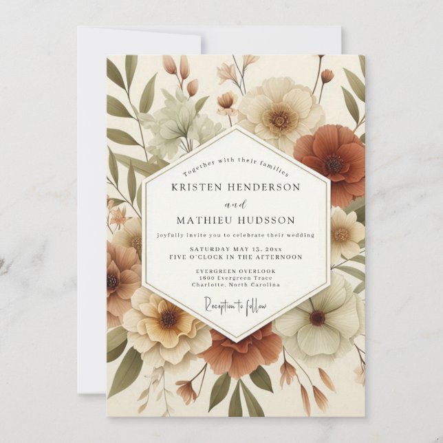 Terracotta Artful Flora Wedding Invitation (Front)